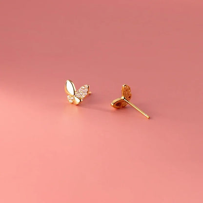 Cute Butterfly Stud Earrings 925 Silver Tiny Zircon Fine Jewelry Women