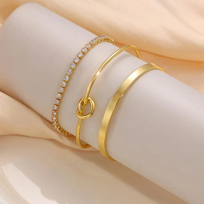 3-Pc Gold Plated Stainless Steel Bracelets for Women Zircon Bangles