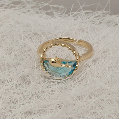 Blue Ocean Whale Crystal Ring Open-ended Zircon Jewelry