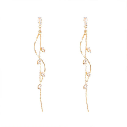 French Luxury Sweet Romantic Long Zircon Tassel Twisted Earrings for Women Temperament Wedding Banquet Jewelry Gift