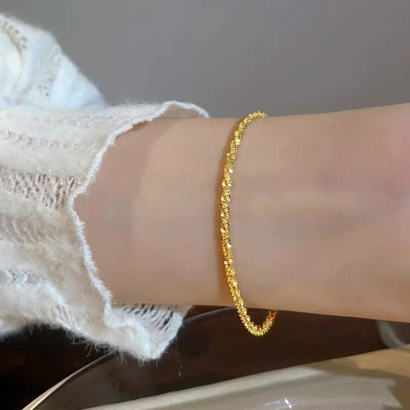 Pure Gold Color Shiny Bracelet Chain for Women Bride Wedding Bracelet Bangle Fine Jewelry Gifts