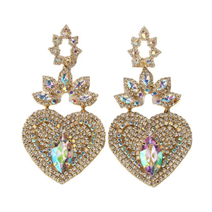 Heart Crystal Dangle Earrings Women Wedding Party Jewelry