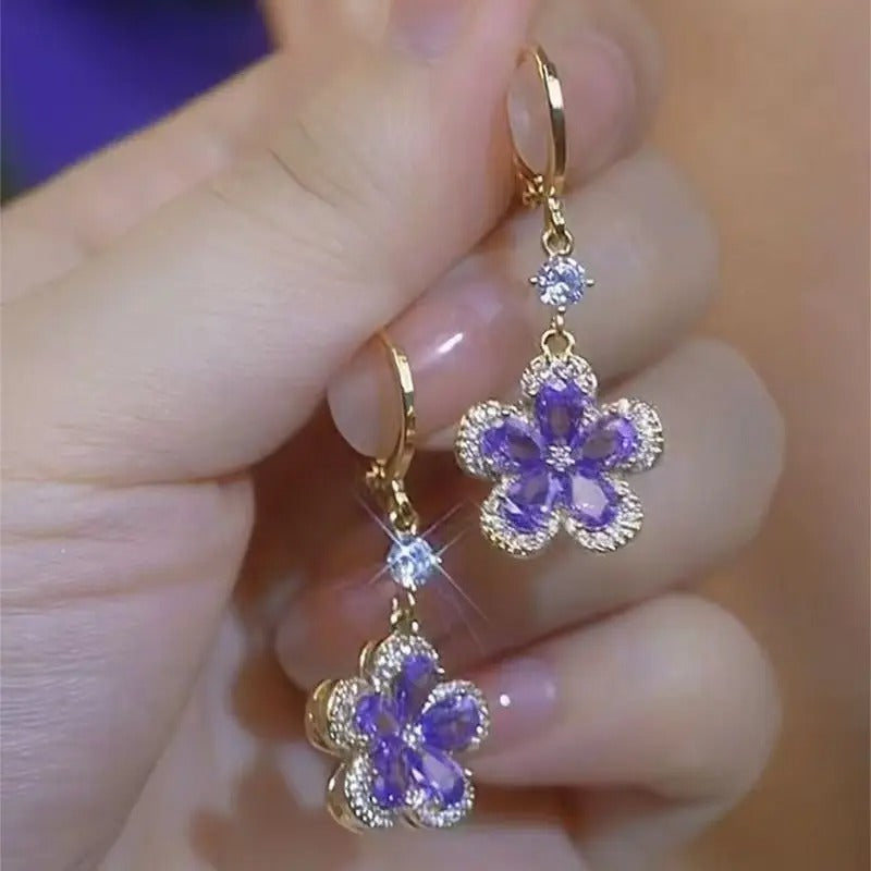 Vintage Purple Crystal Water Drop Tassel Earrings Women Party Jewelry