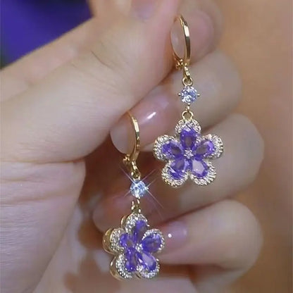 Vintage Purple Crystal Water Drop Tassel Earrings Women Party Jewelry