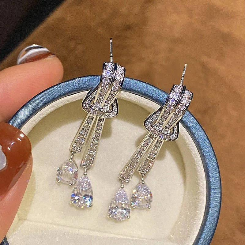 Shining Silver Drop Earrings Women Wedding Party Jewelry