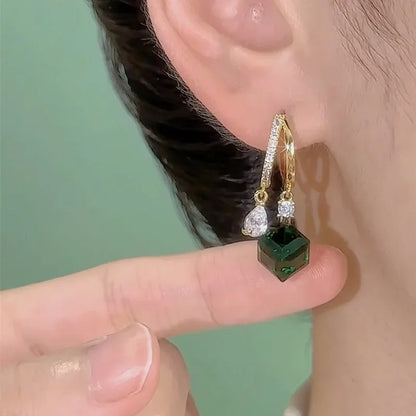 Geometric Square Crystal Zircon Dangle Earrings Women Jewelry