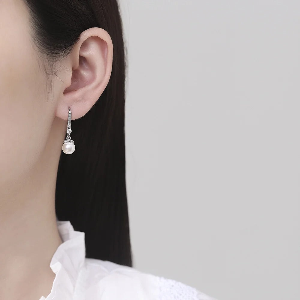 925 Sterling Silver Drop Earrings with Zircon & Pearl for Women