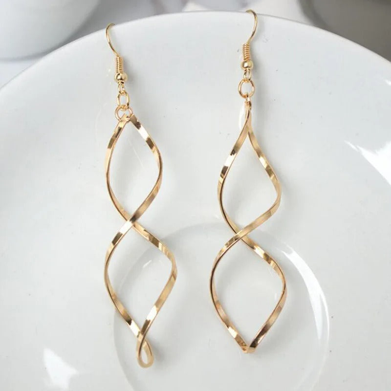 Simple Spiral Curved Digital Shaped Earrings Hollow Out Korea Women's Ear Ornament Arc Crossed Pendant Earrings