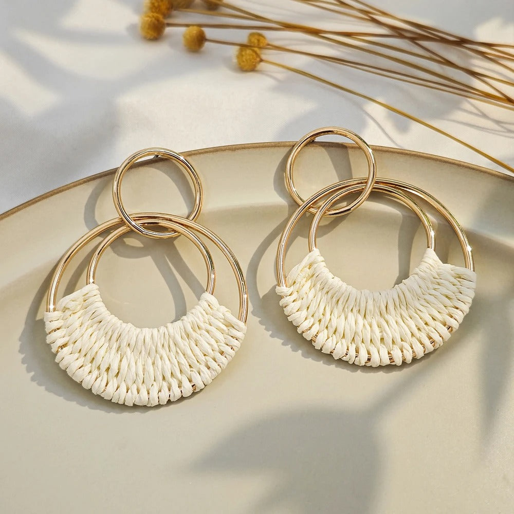 1 or 4 Pairs Wicker Hoop Earrings Summer Beach Jewelry for Women