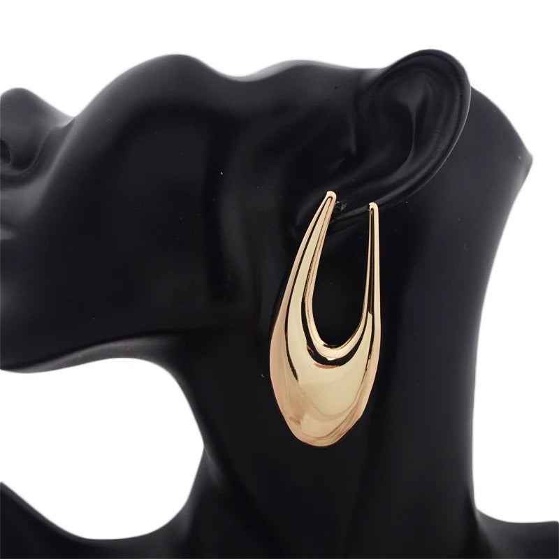 Big Exaggerated Women's Hanging Earrings Hollow U Shape Hyperbole Dangle Earrings Gold Color Metal Drop Earrings Fashion Jewelry