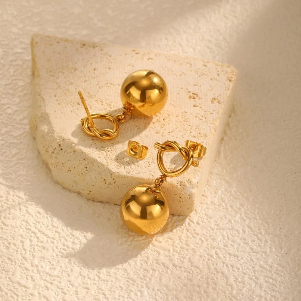 Stainless Steel Ball Dangle Earrings For Women Gold Color Twist Heart Earring Wedding Party Fashion Jewelry Gift