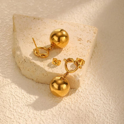 Stainless Steel Ball Dangle Earrings For Women Gold Color Twist Heart Earring Wedding Party Fashion Jewelry Gift