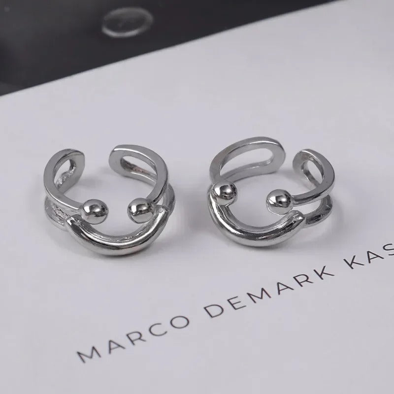 New Silver Color Smile Shape Ring for Women Girls Y2K Stainless Steel Rings Adjustable Opening Ring Fashion Jewelry Friend Gifts