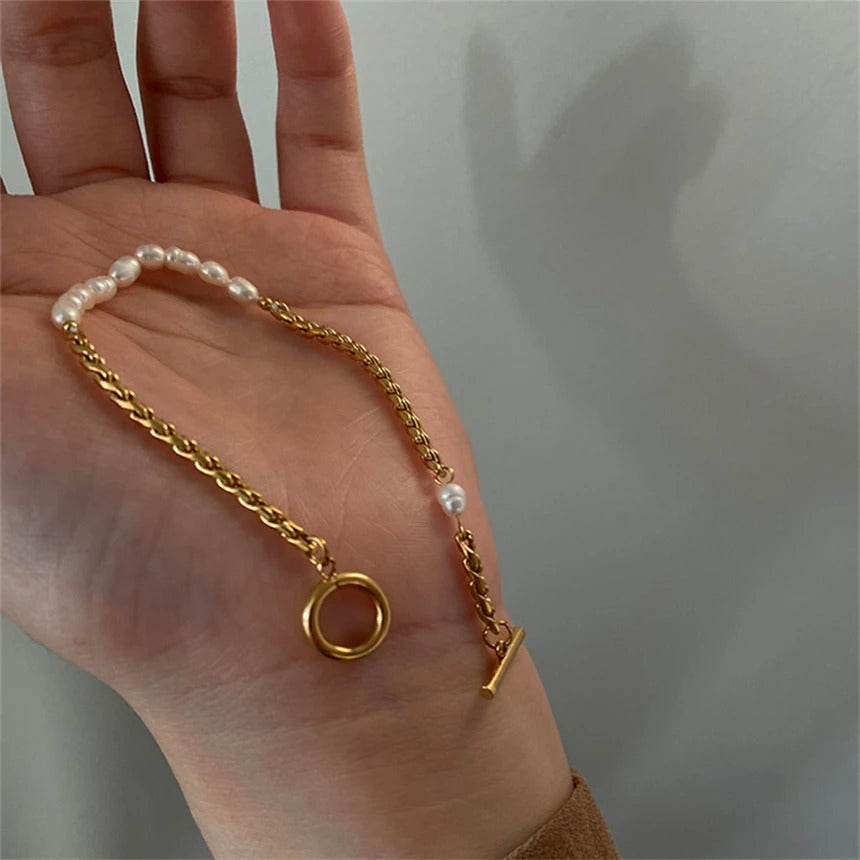 316L Stainless Steel Vintage Irregular Pearl OT Buckle Chain Bracelet