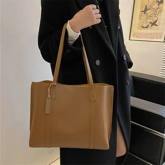 Large Capacity Soft Leather Tote Bag Casual Korean Style Shoulder Handbag for Women