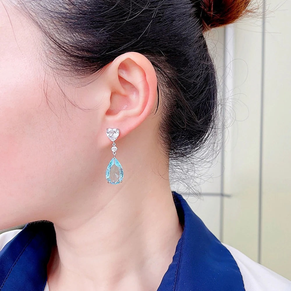 Green Blue Cubic Zirconia Dangle Earrings for Women
