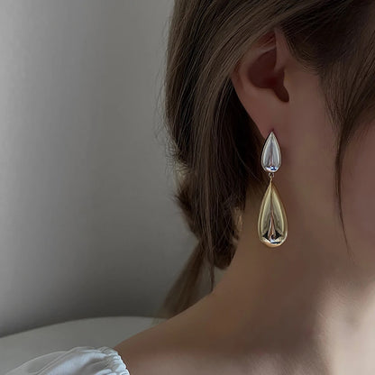 Geometric Water Drop Earrings Gold Silver Long Dangle Jewelry