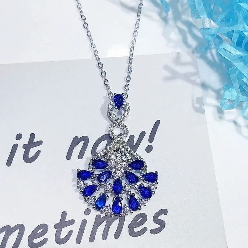 Gorgeous Elegant Women Wedding Necklace with Blue Cubic Zirconia Temperament Female Necklace Anniversary Party Jewelry