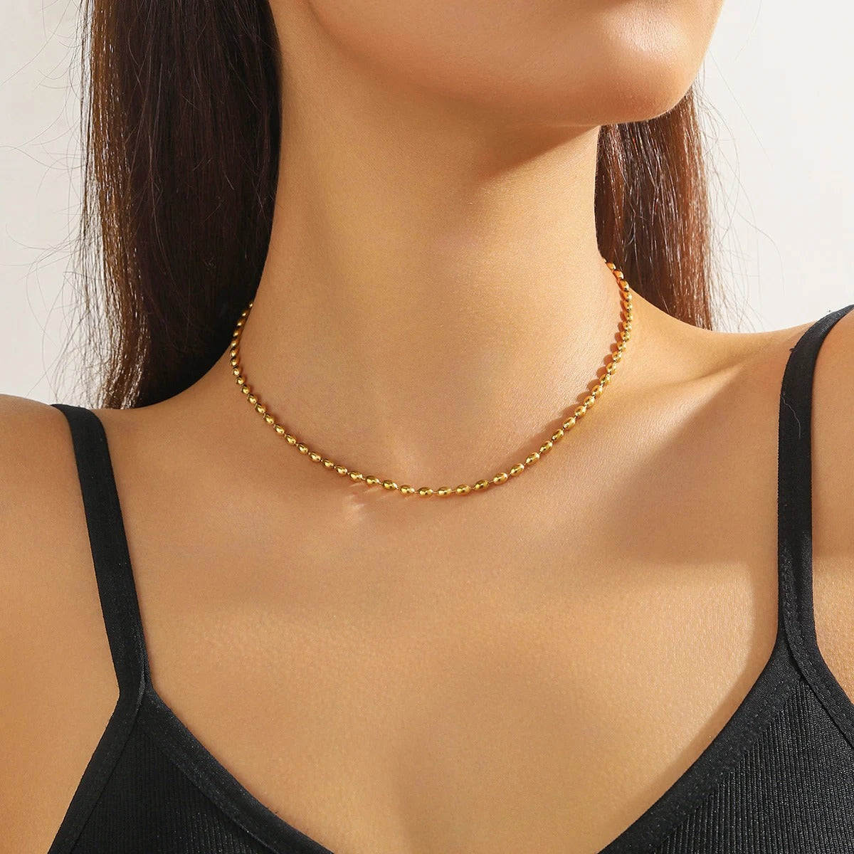 316L Stainless Steel Golden Wide Oval Beads Clavicle Necklace For Women Girl New Trend Fashion Neck Chain Jewelry Gift