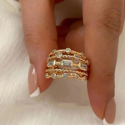 Gold-Plated Sun Ring Stainless Steel Natural Stone Jewelry