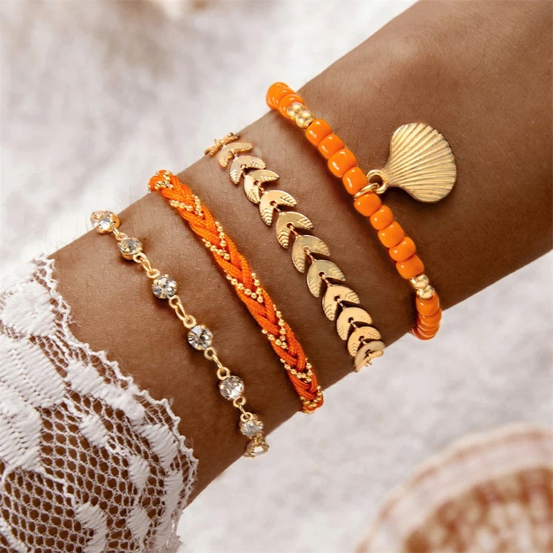 4pcs Colorful Zircon Bead Bracelets for Women Ethnic Summer Jewelry Set