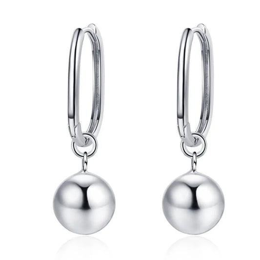 925 Sterling Silver Round Ball Dangle Earrings Women Anti-Allergy