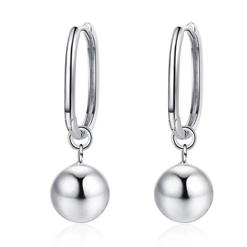 New trendy Elegant 925 Sterling Silver Round Ball Dangle Earrings For Women Girl Anti-Allergy
