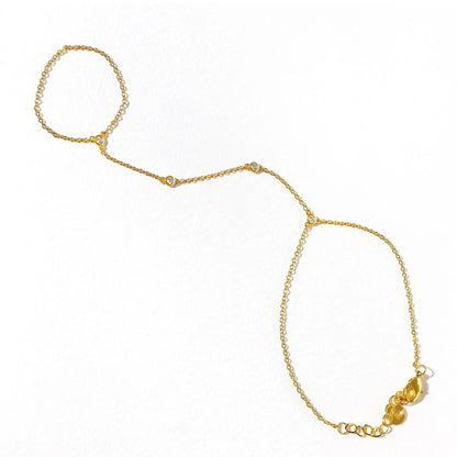 18K Gold Plated Stainless Steel Hand Chain Bracelet with Zircon Ring