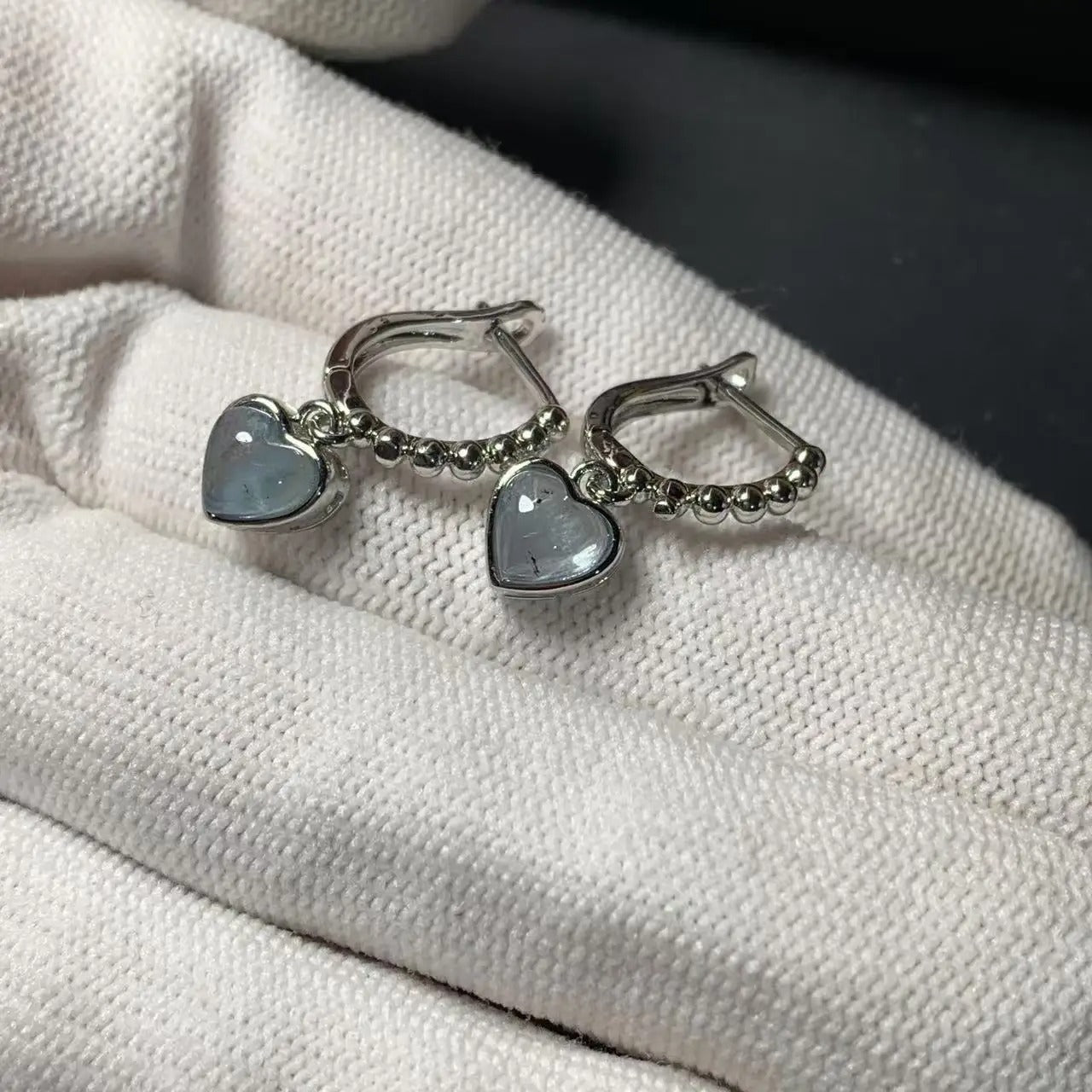 Heart Aquamarine Hoop Earrings – 925 Silver Women’s Jewelry