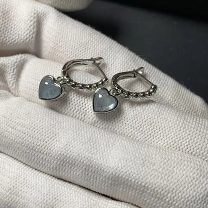 Heart Aquamarine Hoop Earrings – 925 Silver Women’s Jewelry