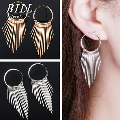 Metal Tassel Earrings Women Multi-Layer Geometric Dangle Jewelry