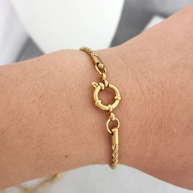 Clasp Bracelet Women Stainless Steel Twist Rope Chain Sailor Wheel Geometric  Gold Silver Color