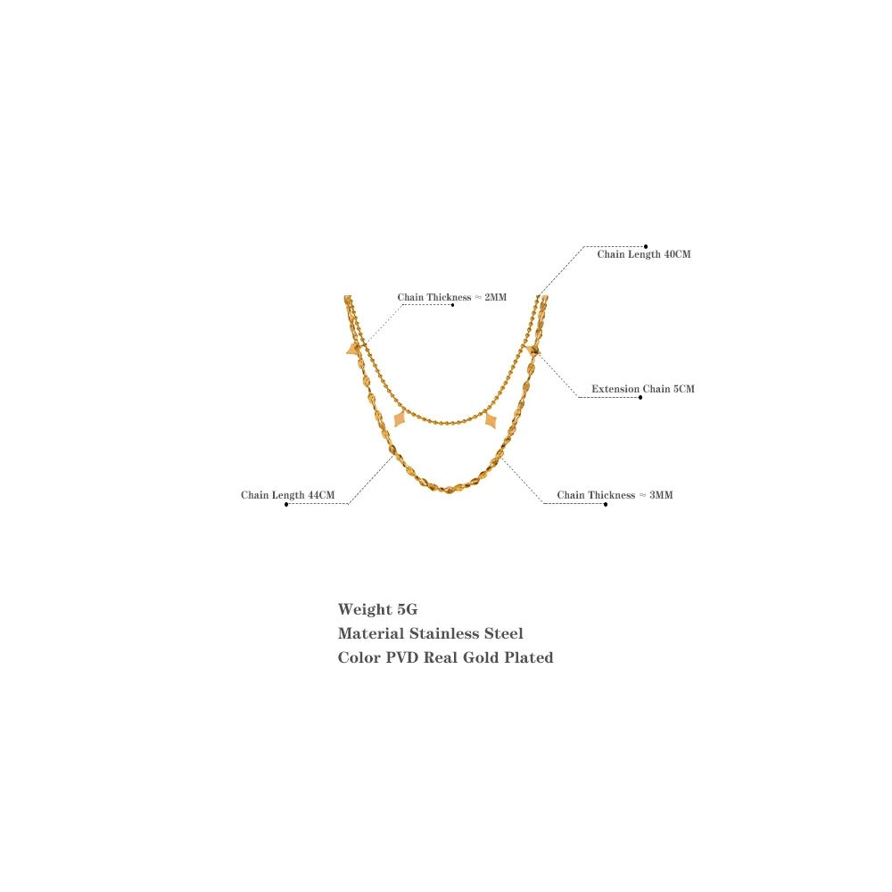 Yhpup Stylish Layered Chain Stainless Steel Necklace 18K Gold Plated Texture Waterproof Trendy Korean Thin Chain Jewelry Women