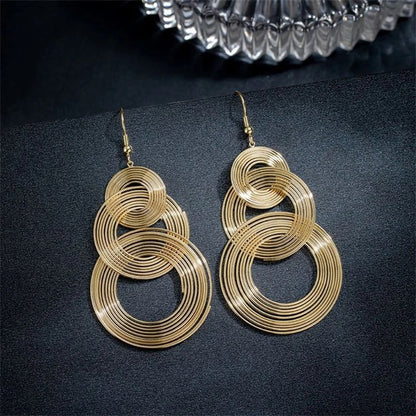 Three-Layer Circle Long Drop Earrings Women Punk Metal Jewelry