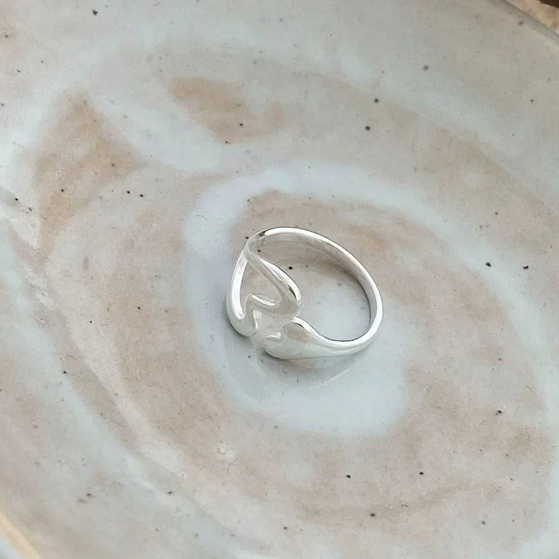 Cute Hollow Heart Ring Women Sterling Silver Minimalist Gift