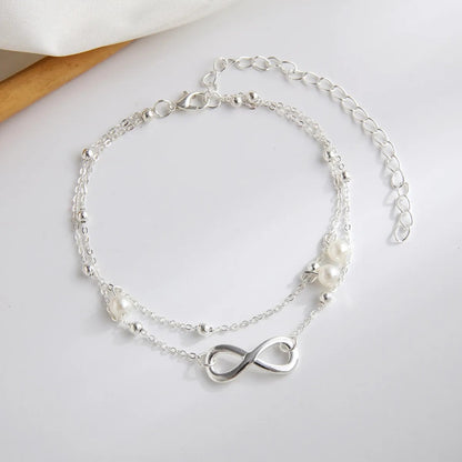 Women’s Double Chain Pearl Anklet Beach Fashion Jewelry