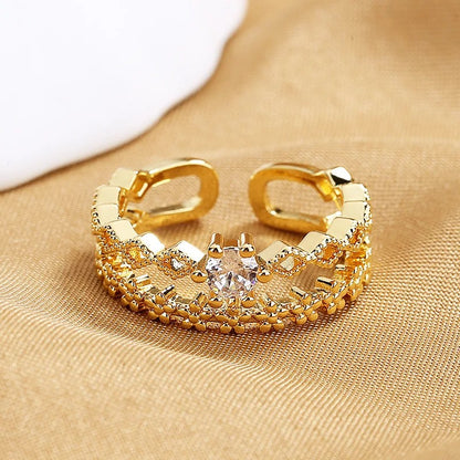 Sterling Silver Flower Lace Adjustable Ring Korean Fashion Jewelry