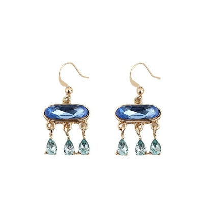 Oval Blue Stone Water Drop Gold Earrings Fashion Jewelry