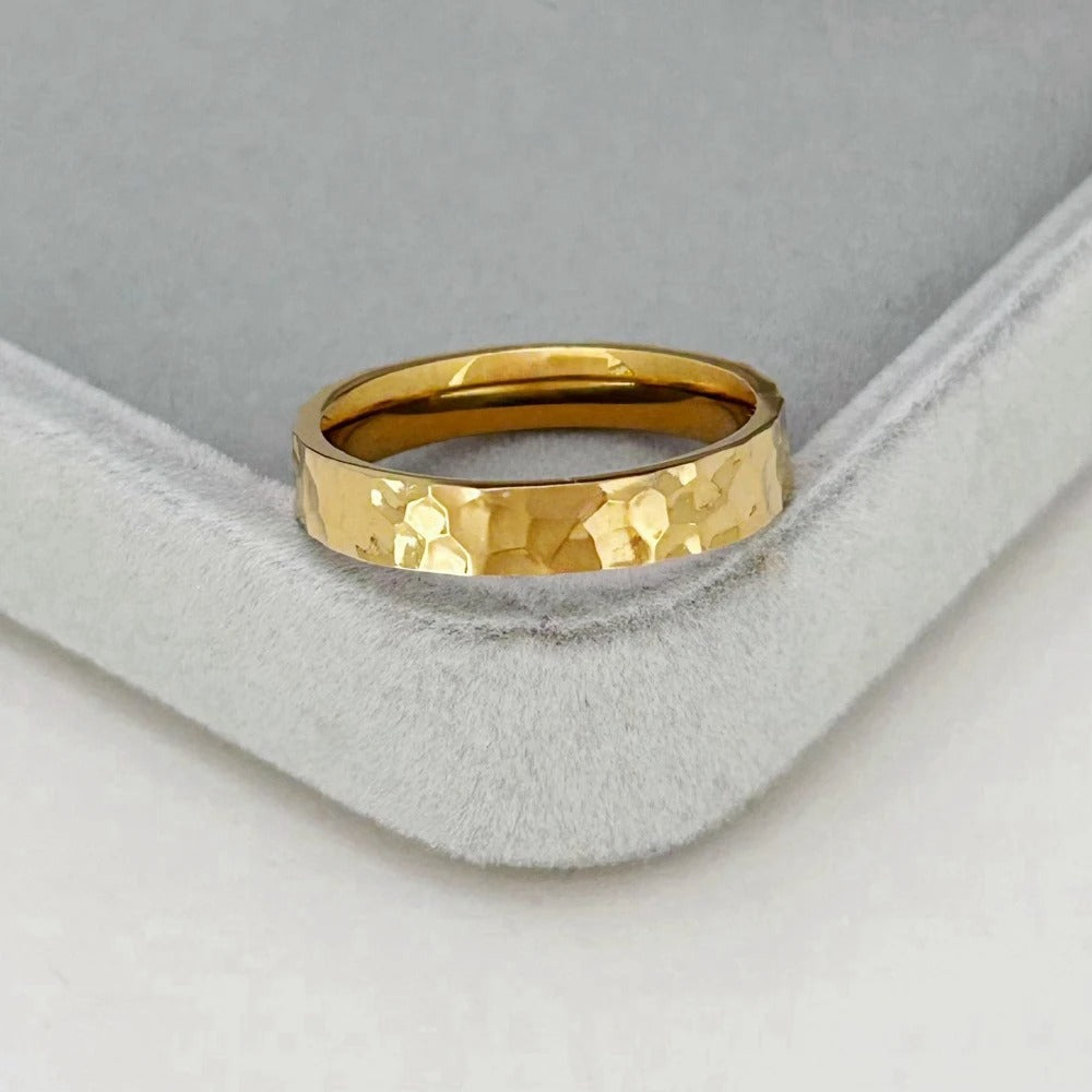 Gold Hammer Stainless Steel Ring Women’s Engagement Jewelry