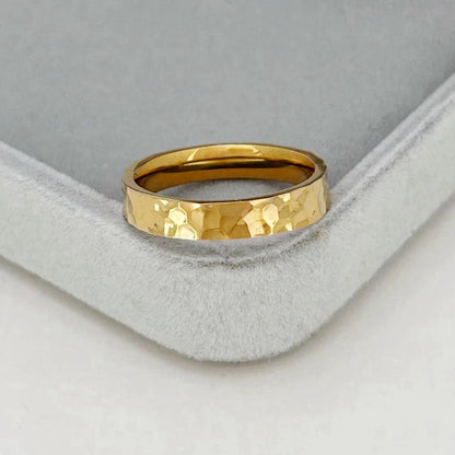 Gold Hammer Stainless Steel Ring Women’s Engagement Jewelry