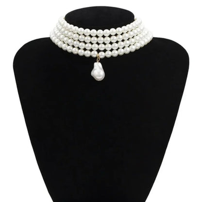 Fashion Elegant Multi-layer Imitation Pearl Necklace Metal Fixed Jewelry Accessories for Women Creative Birthday Gift Decoration