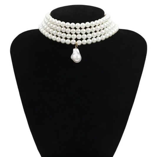 Fashion Elegant Multi-layer Imitation Pearl Necklace Metal Fixed Jewelry Accessories for Women Creative Birthday Gift Decoration