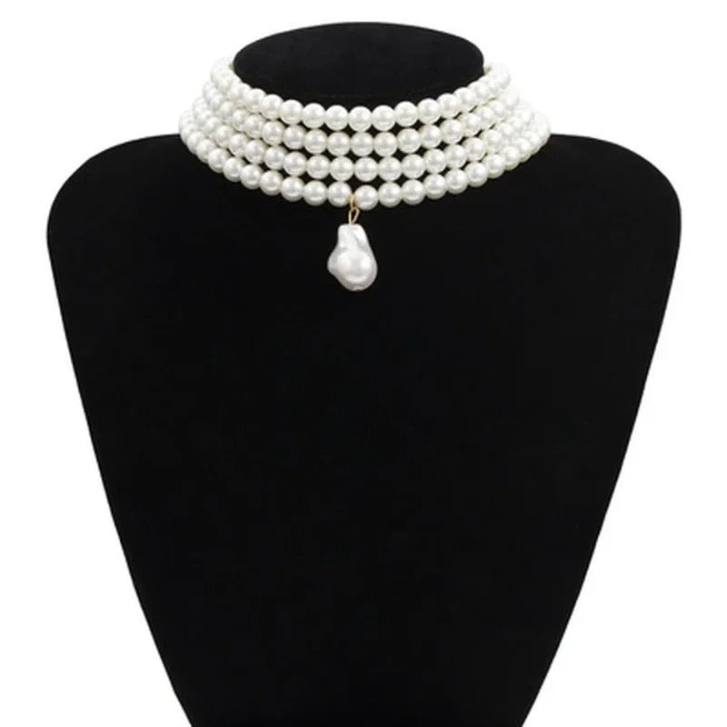 Fashion Elegant Multi-layer Imitation Pearl Necklace Metal Fixed Jewelry Accessories for Women Creative Birthday Gift Decoration