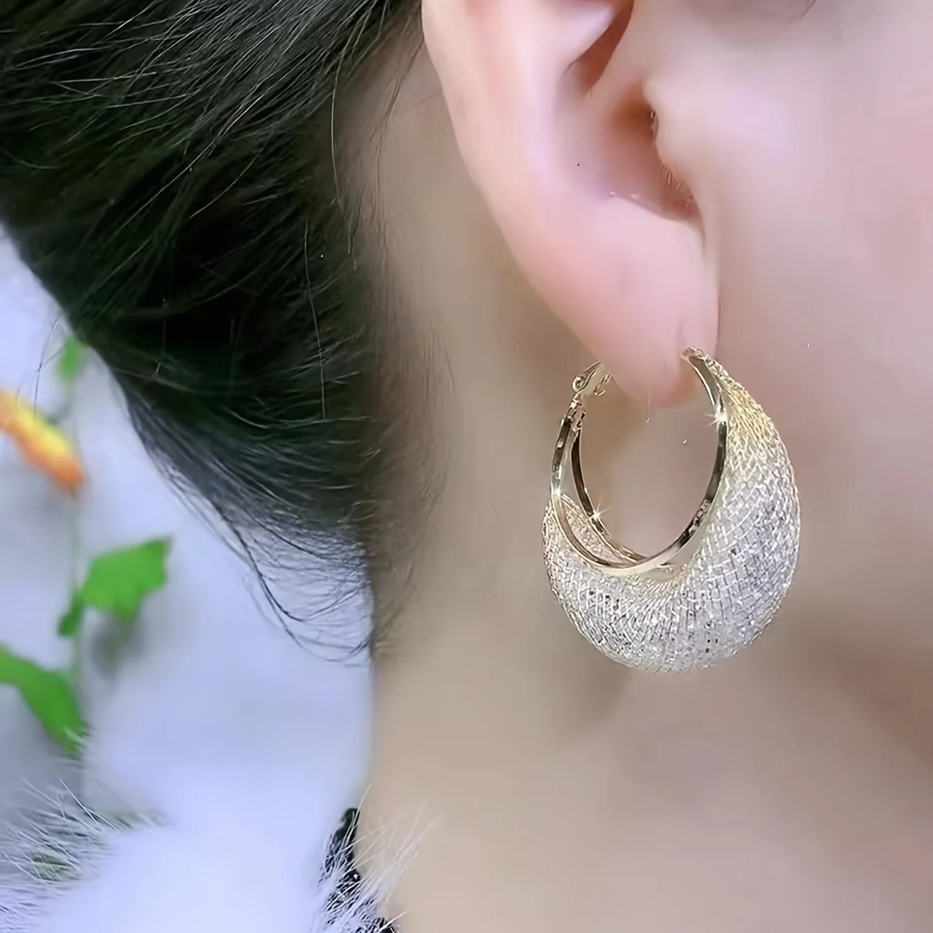 Elegant Rhinestone Mesh Hoop Earrings Leisure Style Jewelry for Women