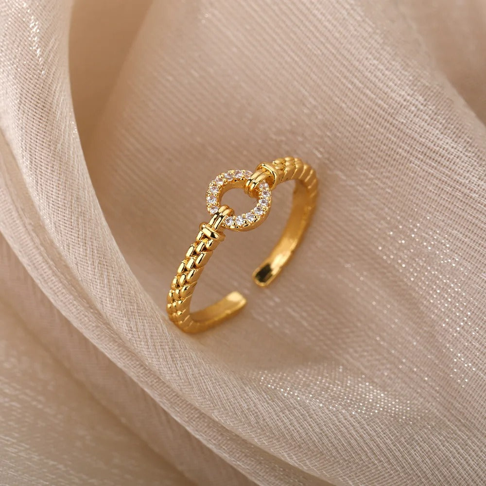 Zircon Round Open Ring Punk Rock Stainless Steel Jewelry for Women