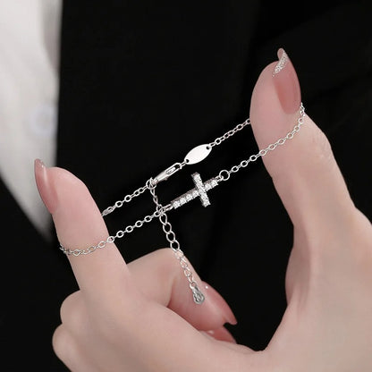 925 Sterling Silver Cross Bracelet Charming Women Jewelry Gift