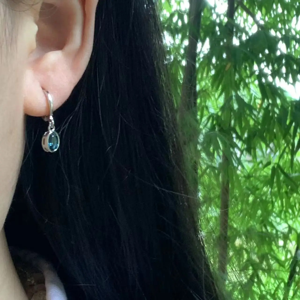 Vintage Natural Blue Topaz Hoop Earrings Simple Classic Round Circle Gemstone Jewelry