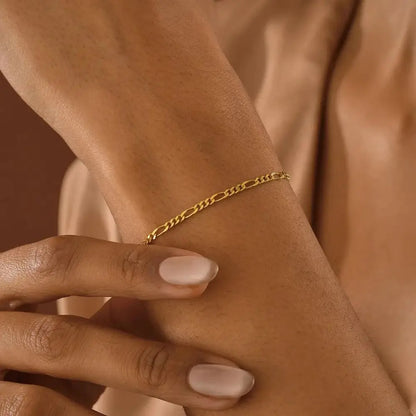Stainless Steel Figaro Link Chain Bracelet Gold Fashion Jewelry