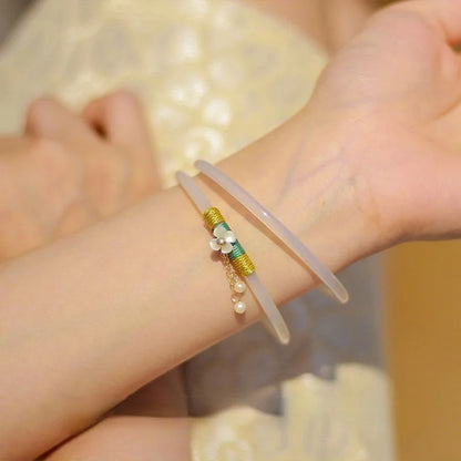 2-Pc Natural Jade Bangles Set for Women Antique Charm Bracelet Jewelry
