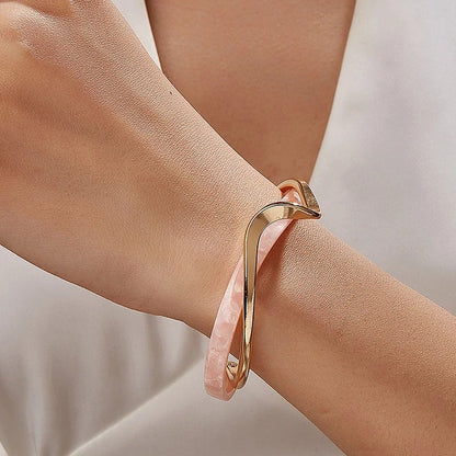 White Acrylic C-Shaped Bangles Geometric Metal Bracelets Gift